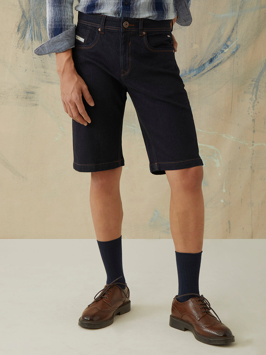 Indigo Plain Denim Shorts