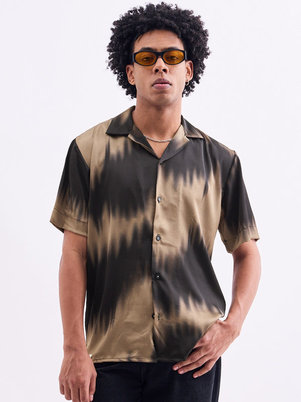 Khaki Abstract Print Resort Shirt