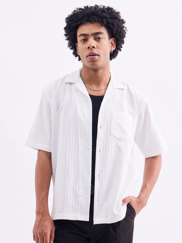 White Striped Textured Resort Shirt