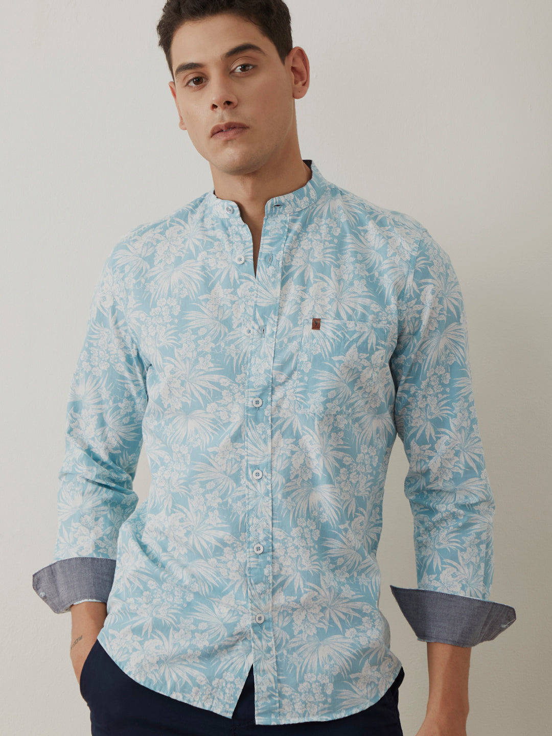 Blue Printed Chinese Shirt