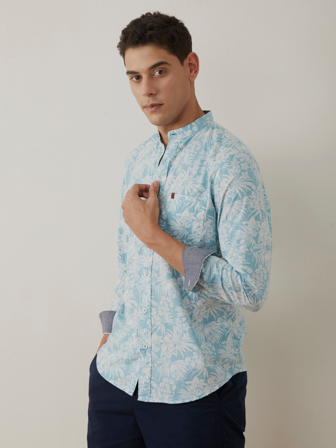 Blue Printed Chinese Shirt