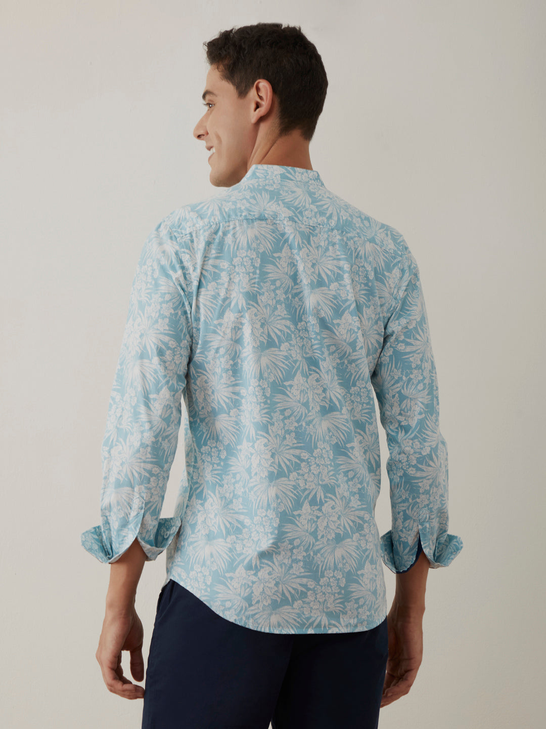 Blue Printed Chinese Shirt