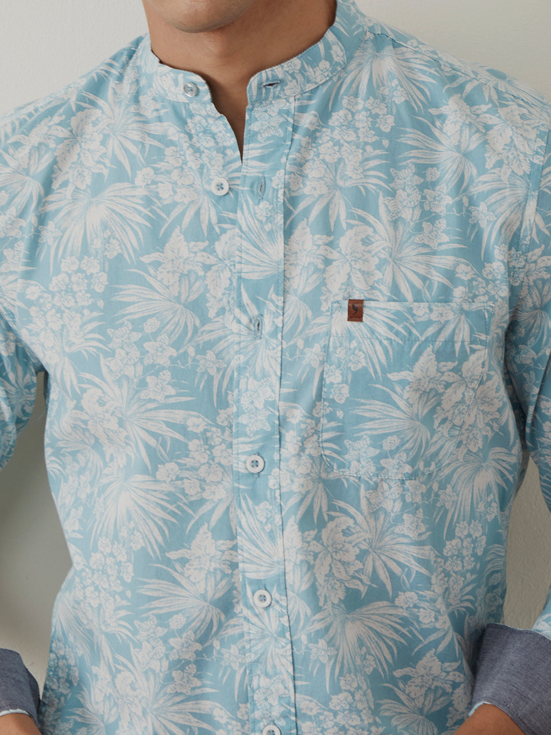 Blue Printed Chinese Shirt