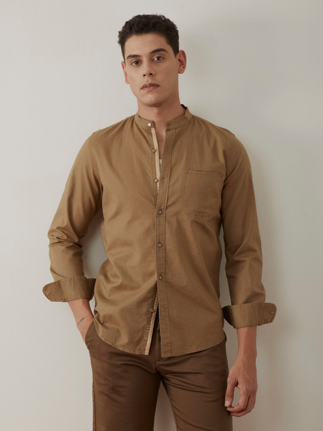 Khaki Plain Chinese Shirt