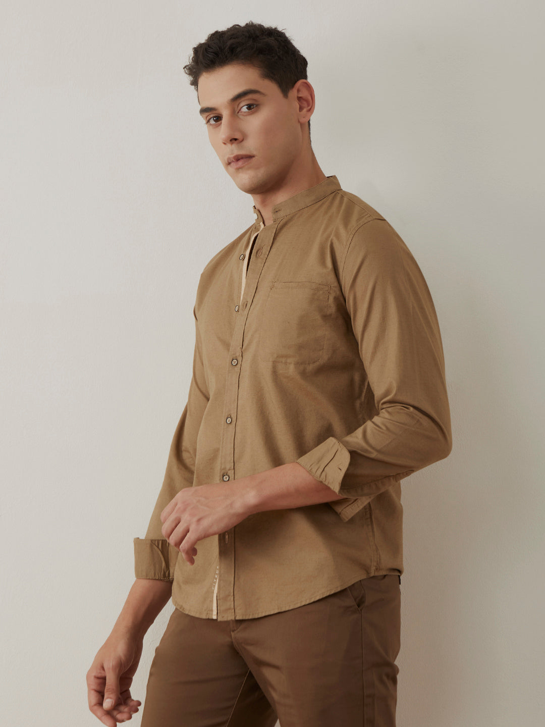 Khaki Plain Chinese Shirt