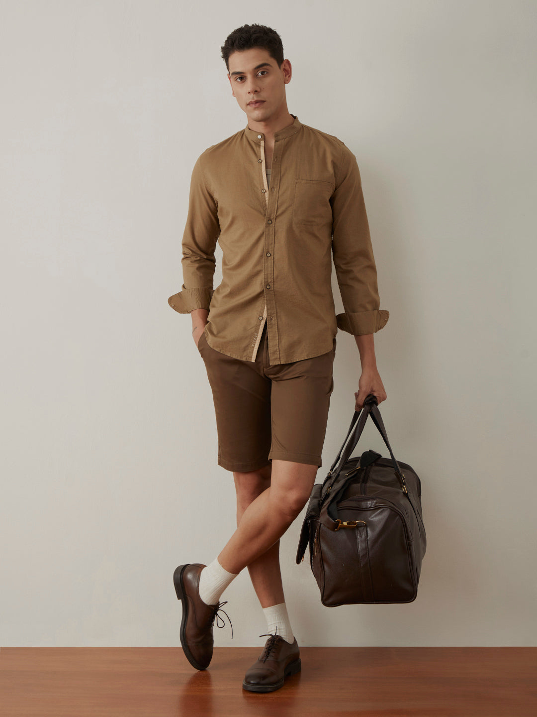 Khaki Plain Chinese Shirt