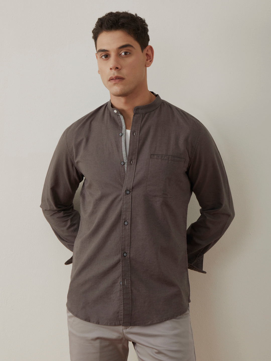 Grey Plain Chinese Shirt