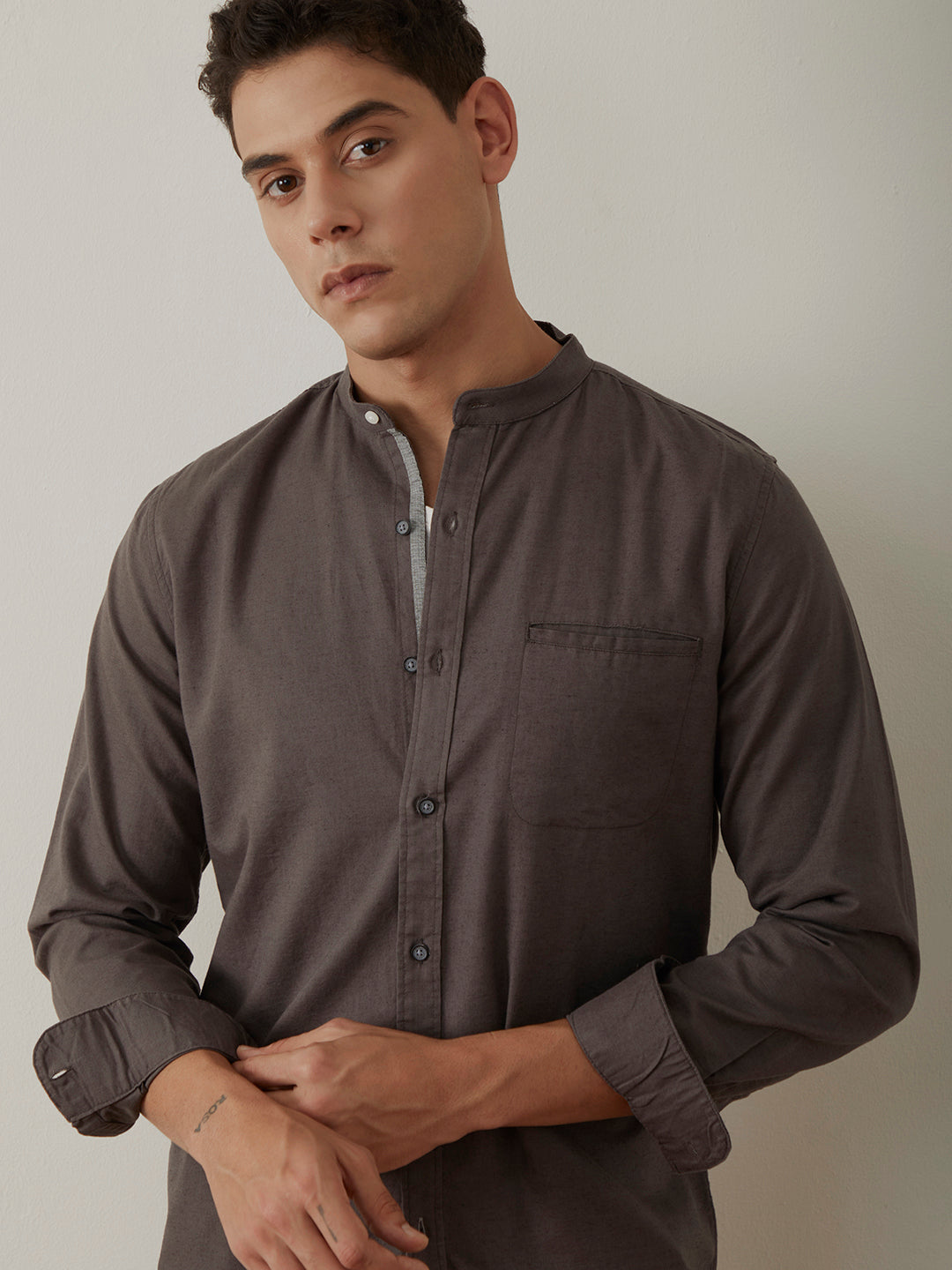 Grey Plain Chinese Shirt