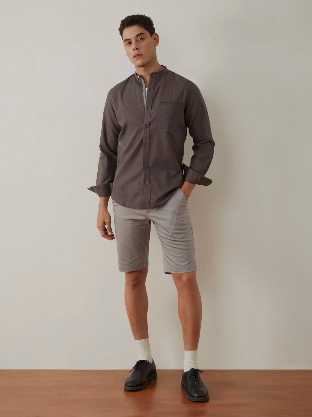 Grey Plain Chinese Shirt