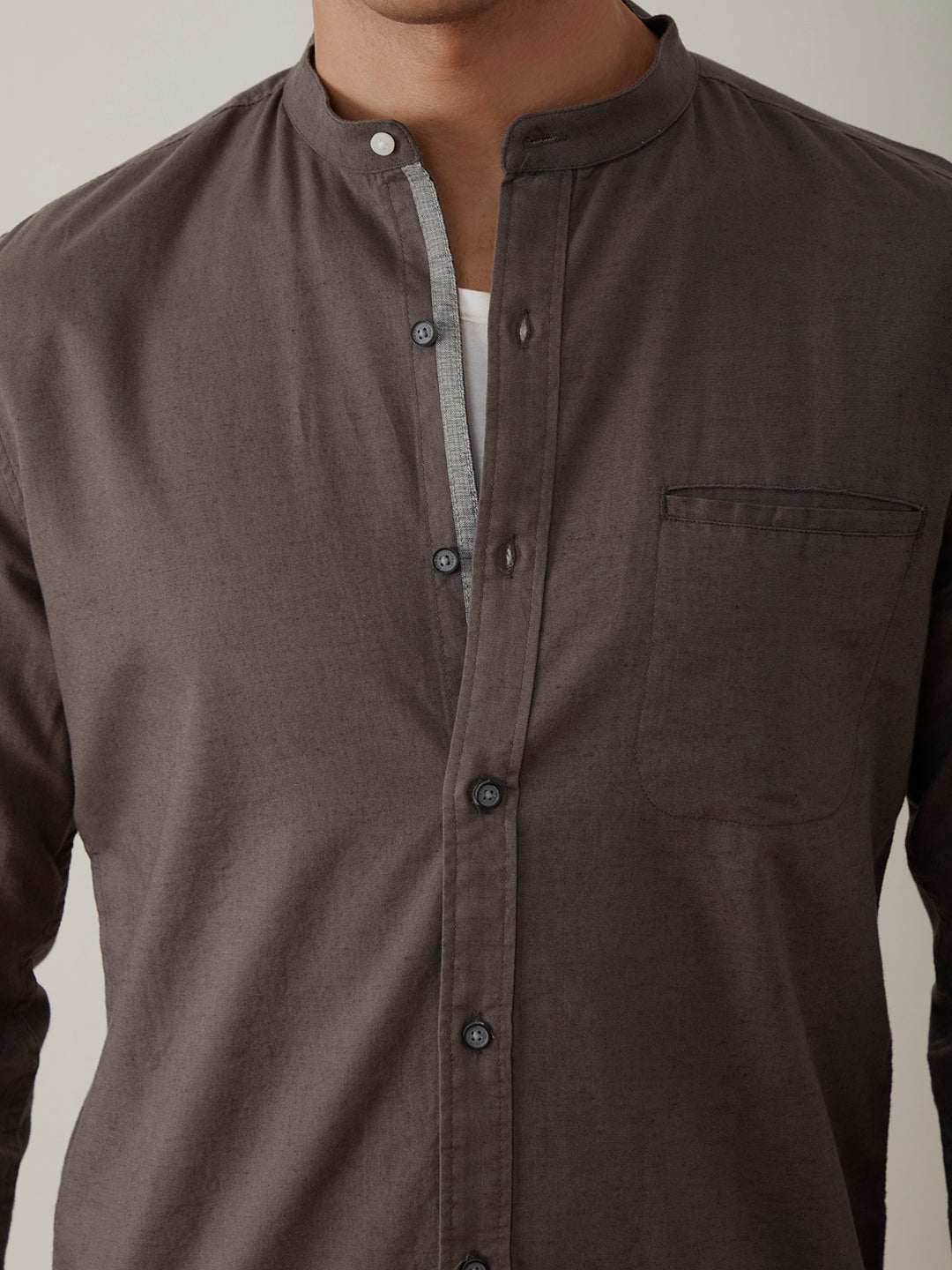 Grey Plain Chinese Shirt