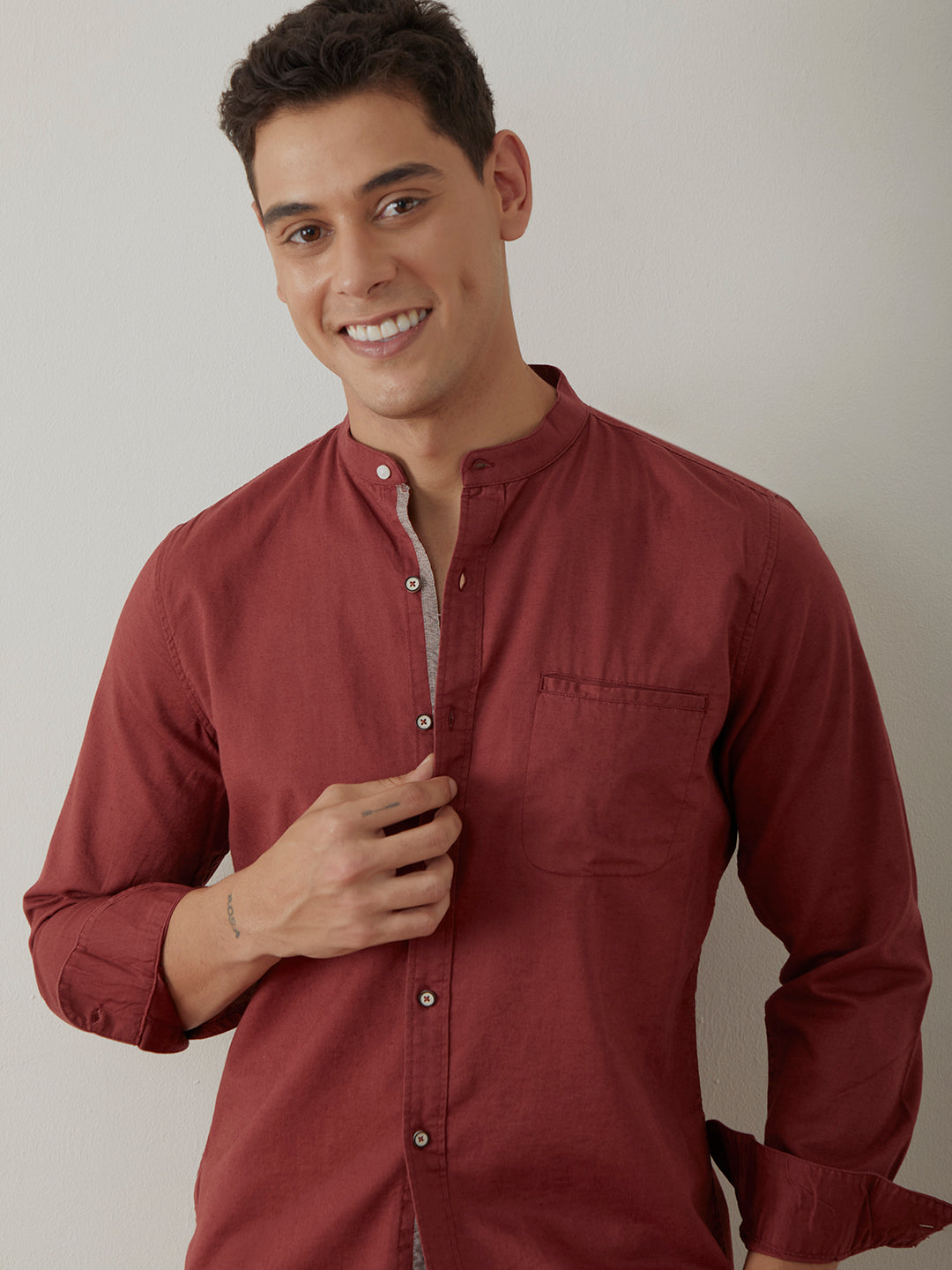 Rust Plain Chinese Shirt