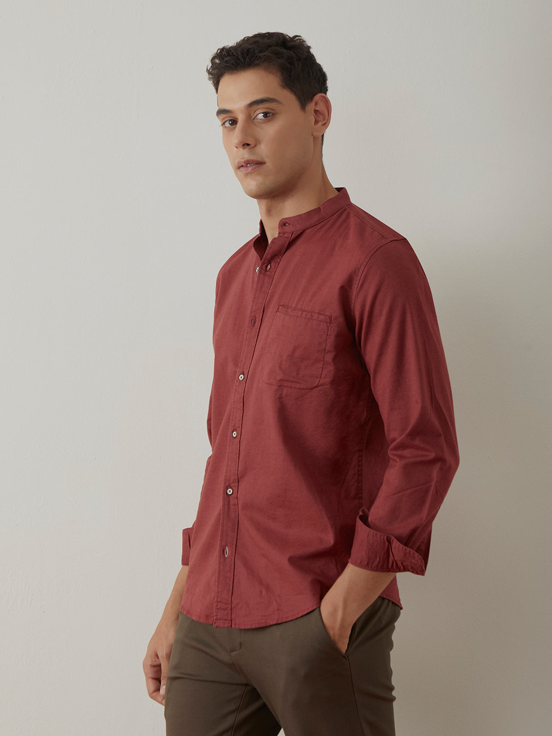 Rust Plain Chinese Shirt