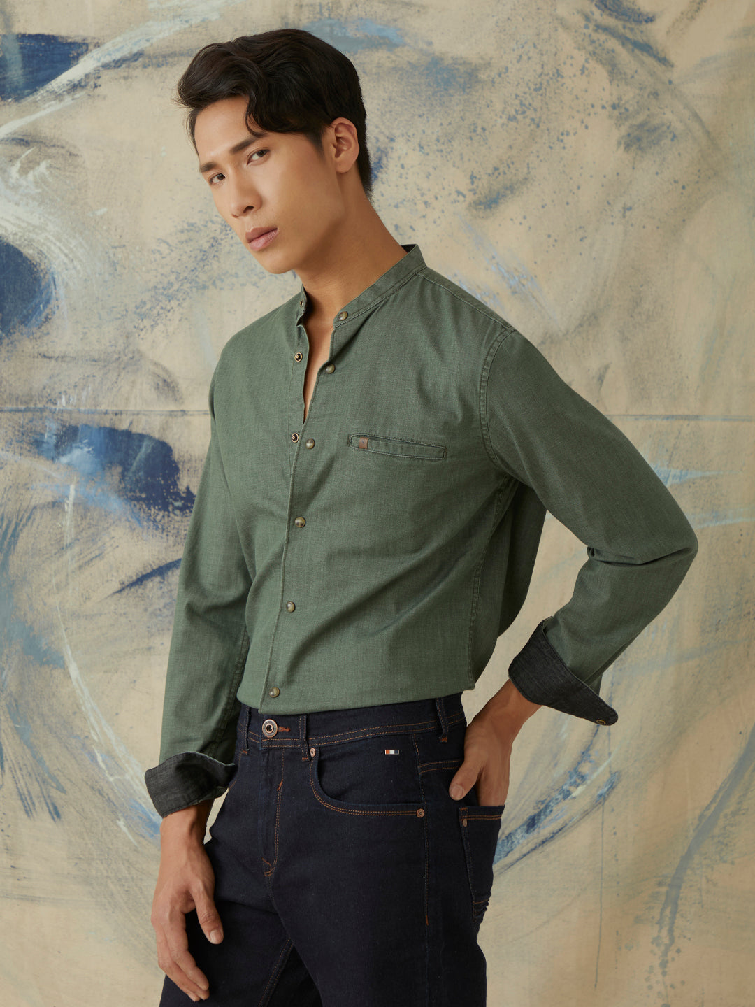 Olive Plain Denim Shirt