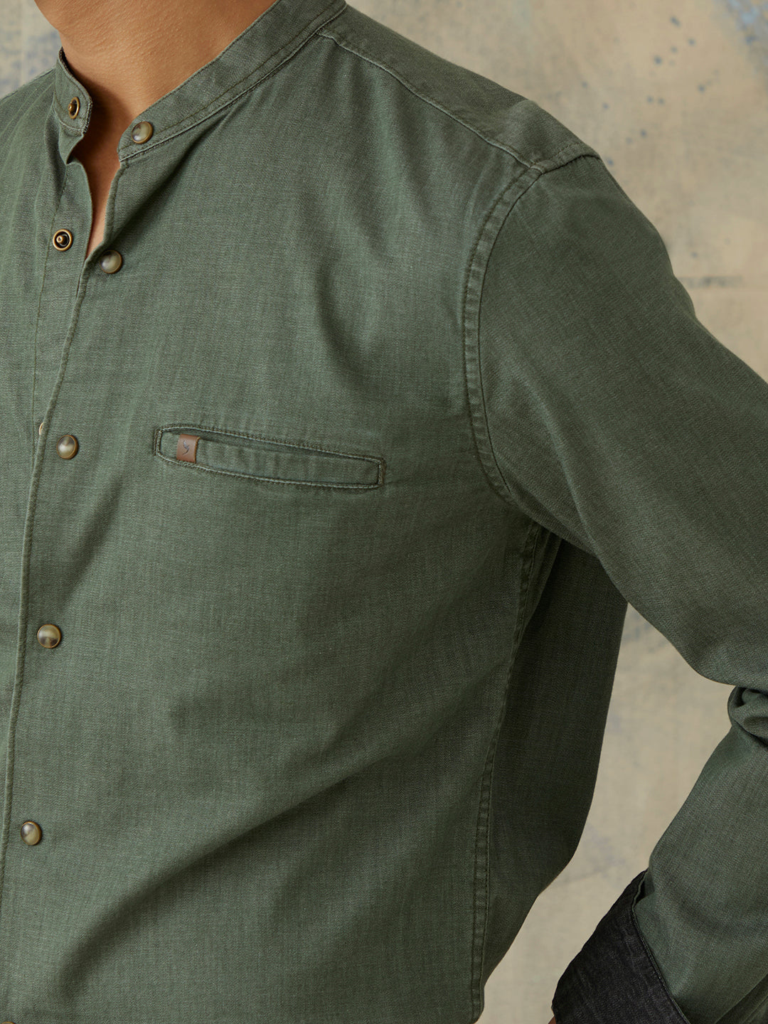 Olive Plain Denim Shirt