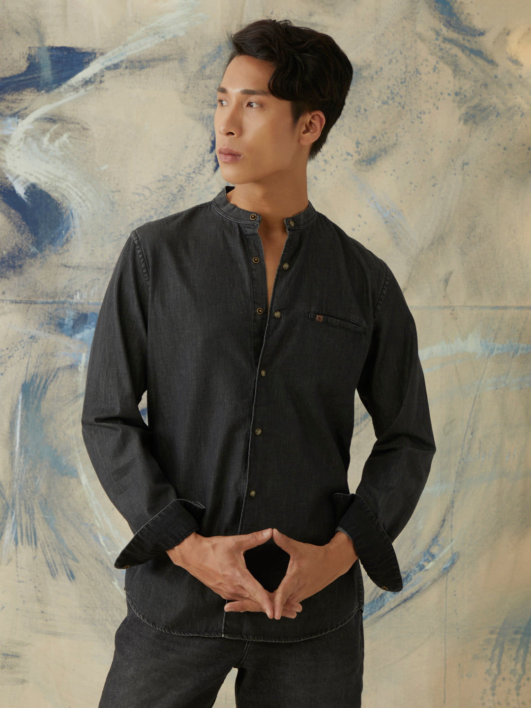 Black Plain Denim Shirt