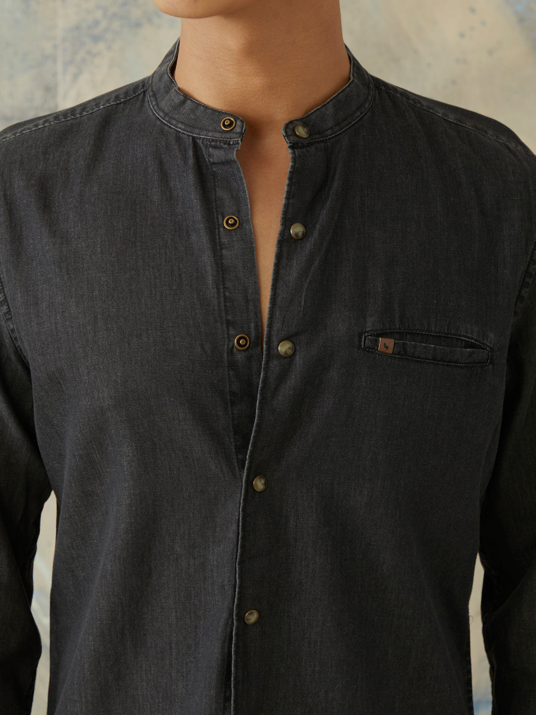 Black Plain Denim Shirt