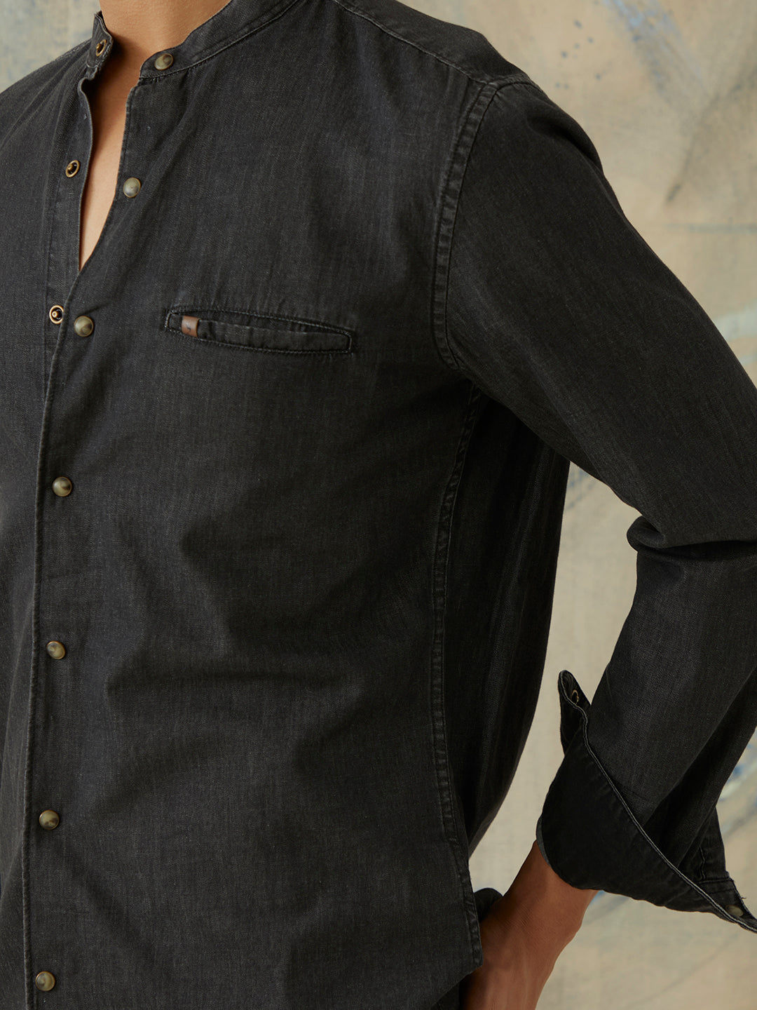 Black Plain Denim Shirt