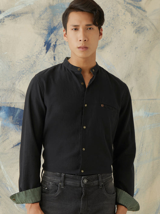 Black Plain Denim Shirt