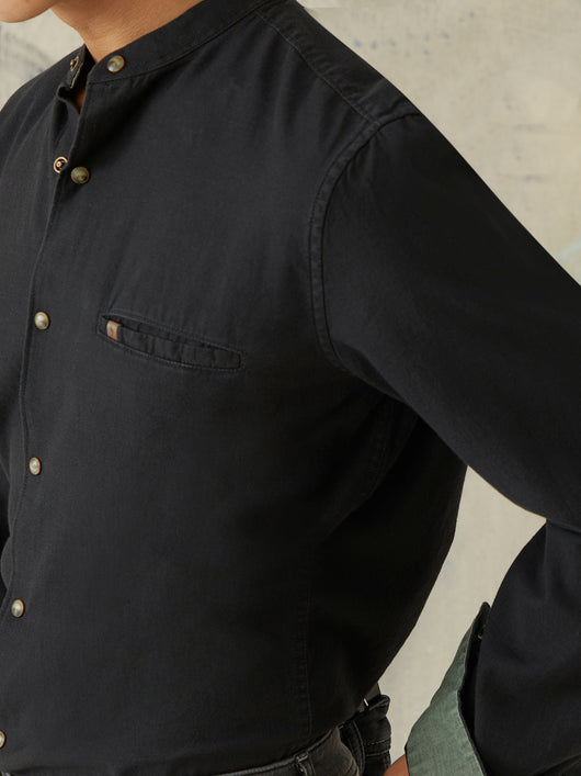 Black Plain Denim Shirt