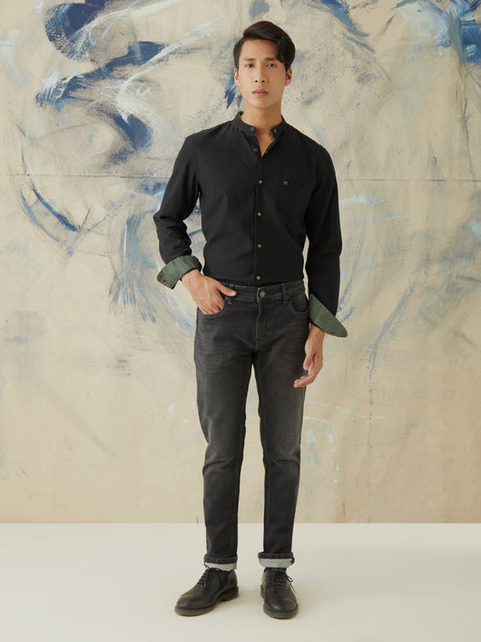 Black Plain Denim Shirt