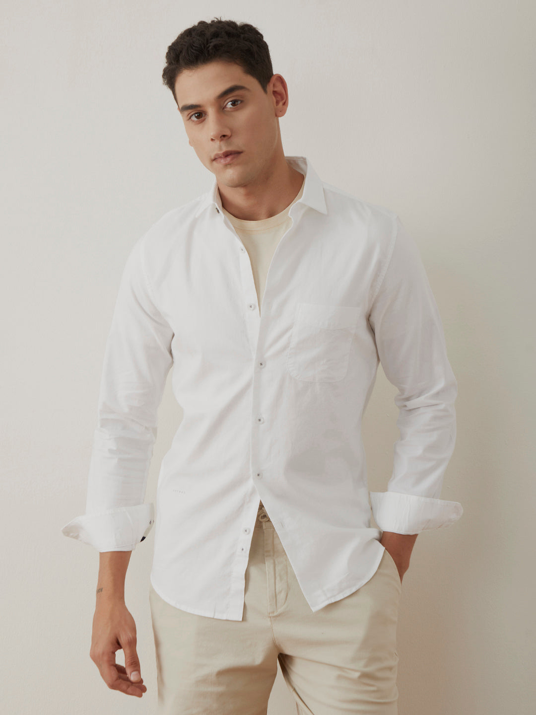 White Slim Fit Cotton Shirt