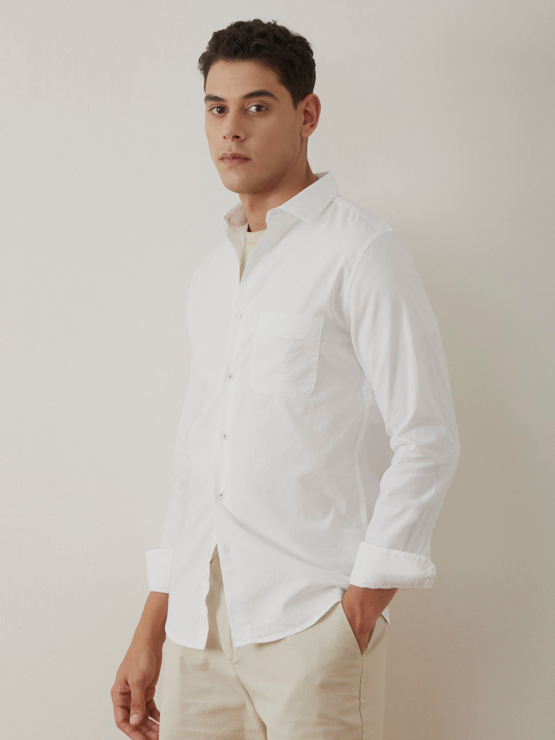 White Slim Fit Cotton Shirt