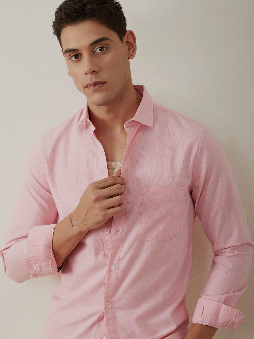 Baby Pink Slim Fit Cotton Shirt