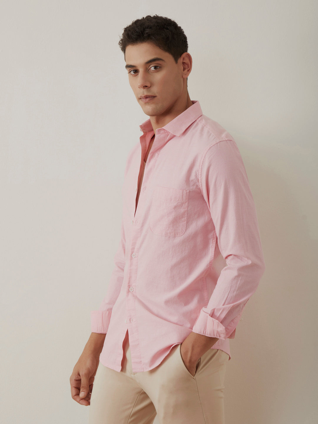 Baby Pink Slim Fit Cotton Shirt