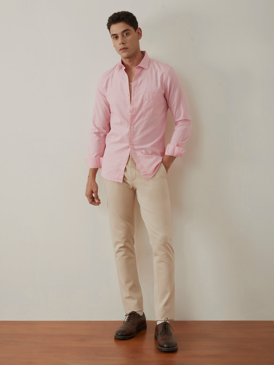 Baby Pink Slim Fit Cotton Shirt