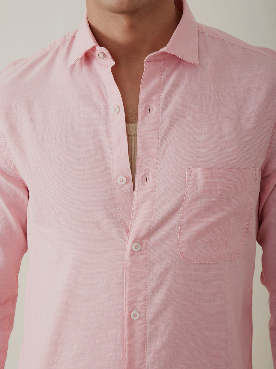 Baby Pink Slim Fit Cotton Shirt