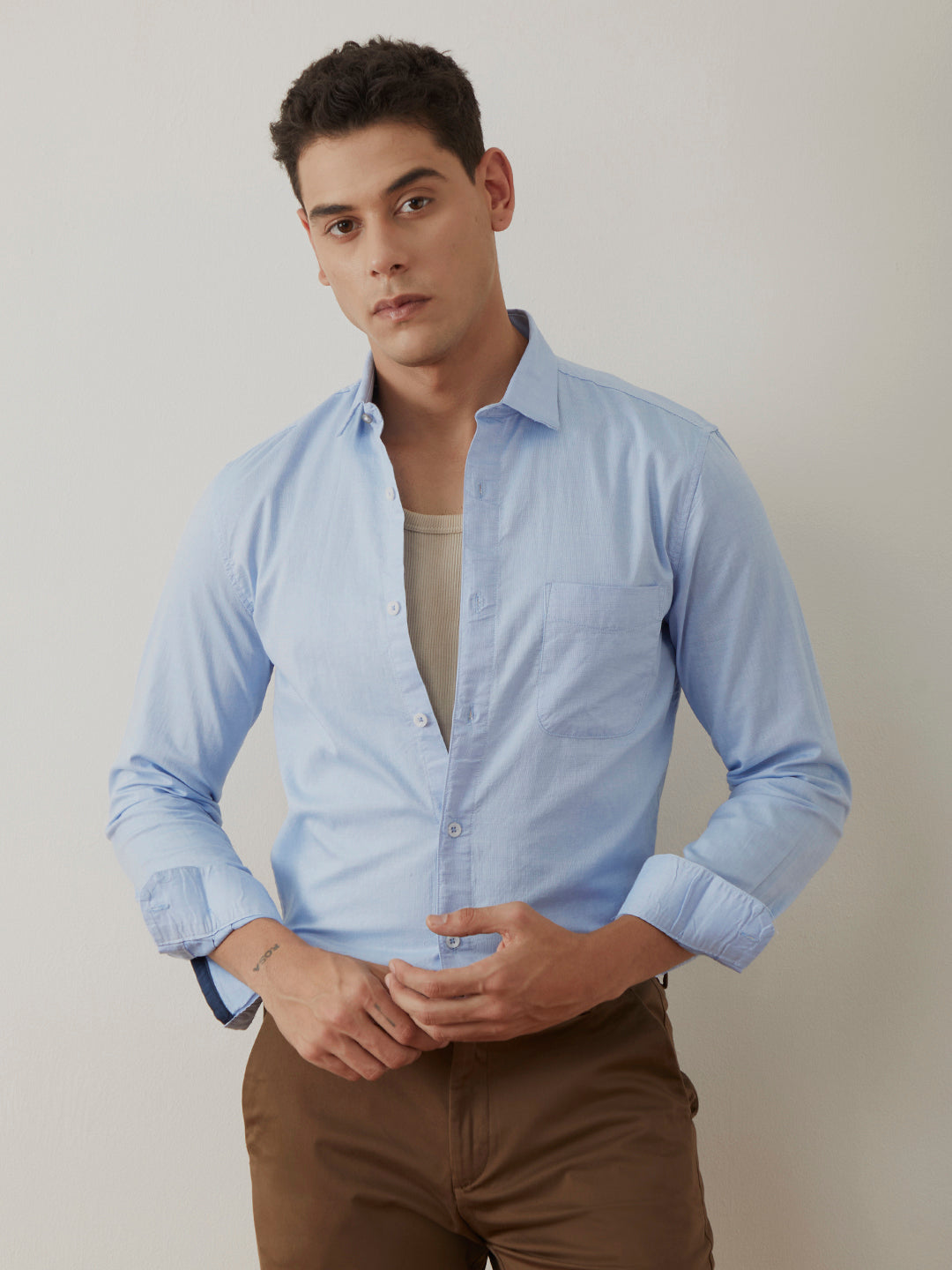 Sky Blue Slim Fit Cotton Shirt