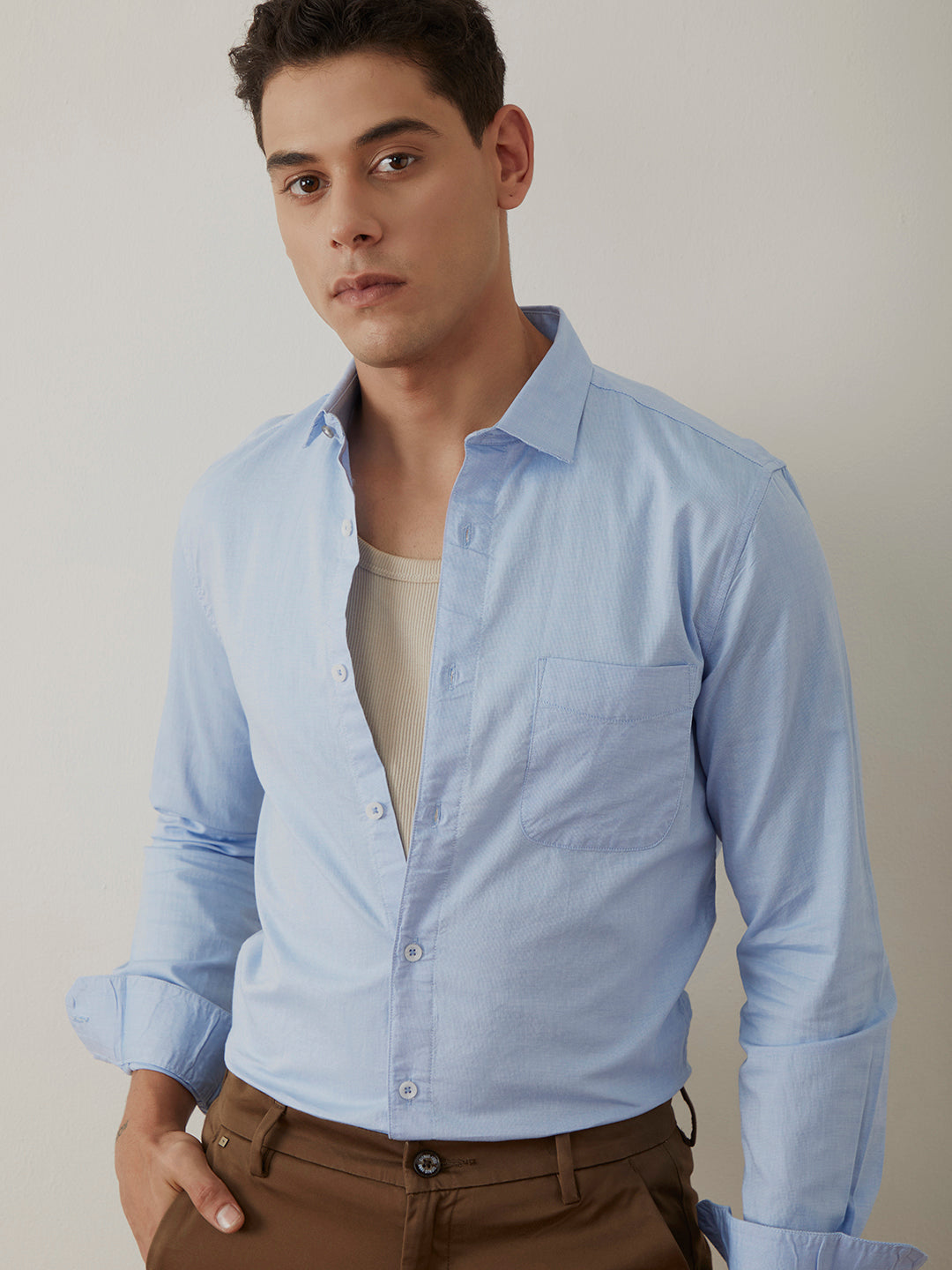 Sky Blue Slim Fit Cotton Shirt