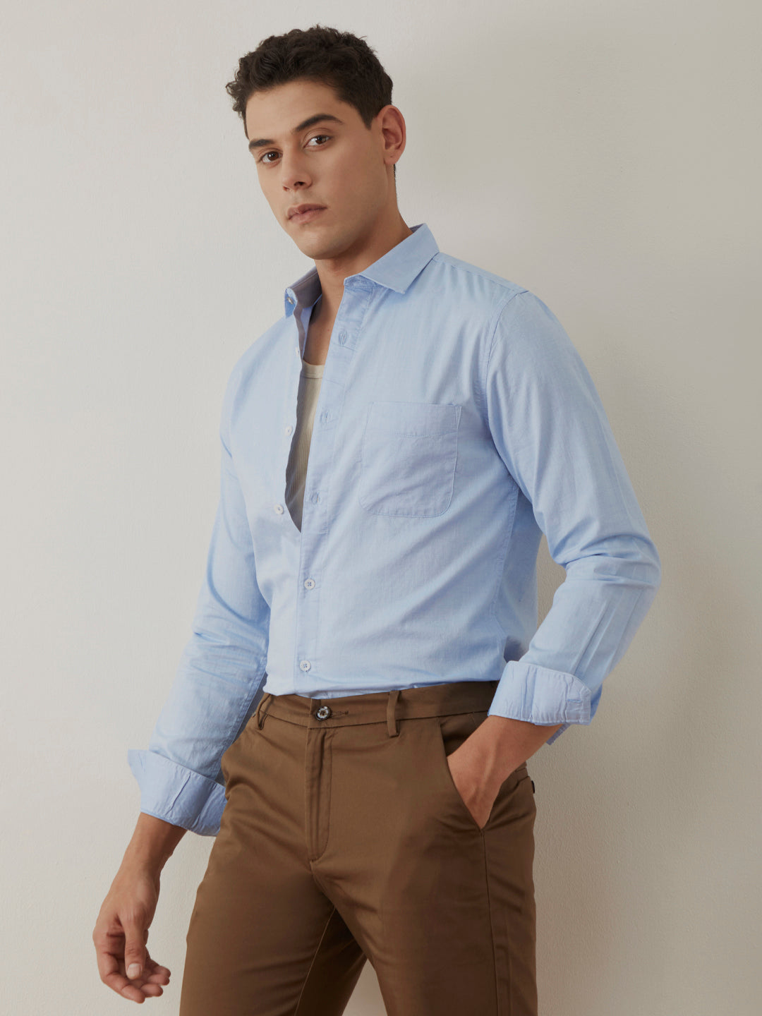 Sky Blue Slim Fit Cotton Shirt