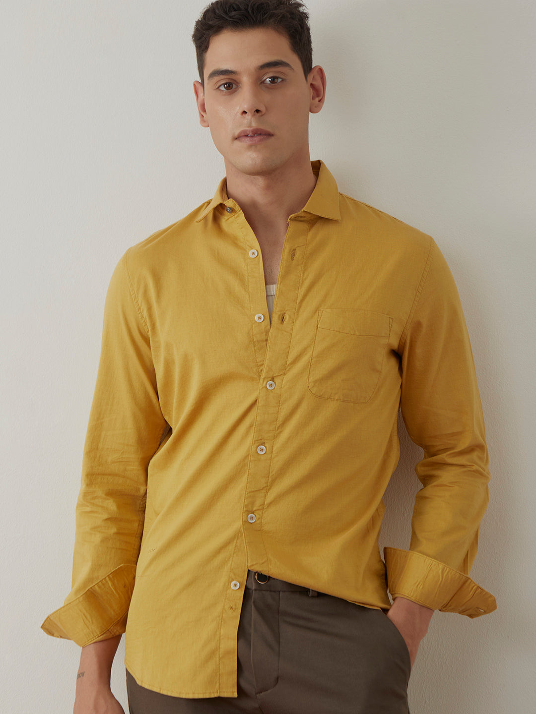 Mustard Slim Fit Cotton Shirt