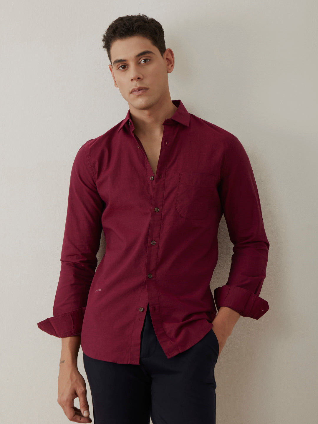 Maroon Slim Fit Cotton Shirt