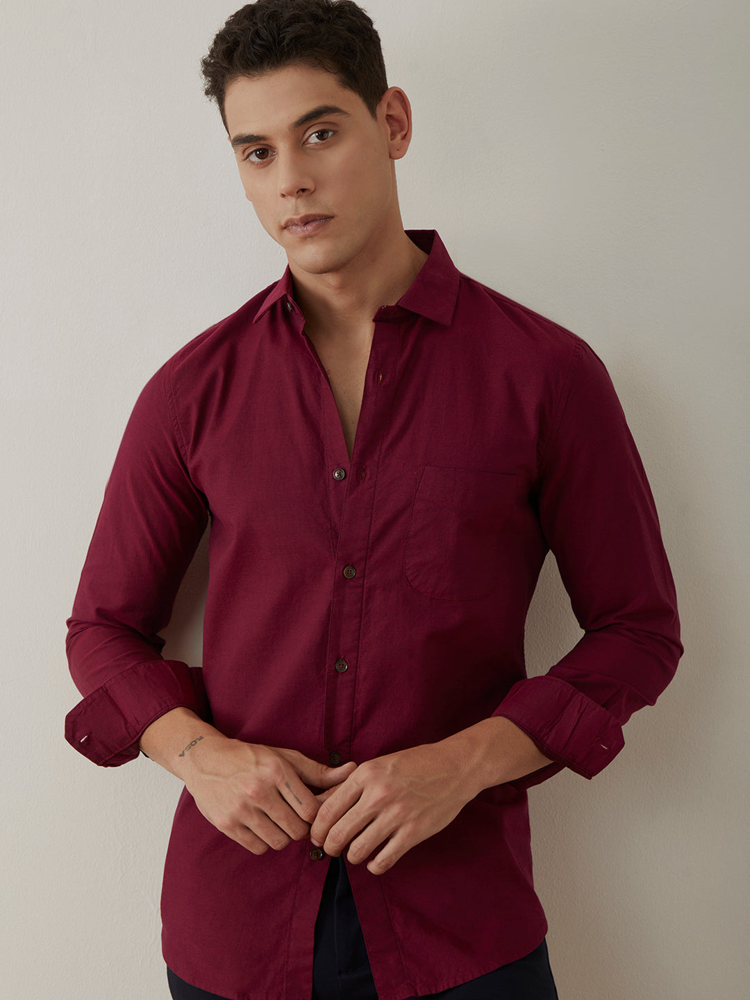 Maroon Slim Fit Cotton Shirt