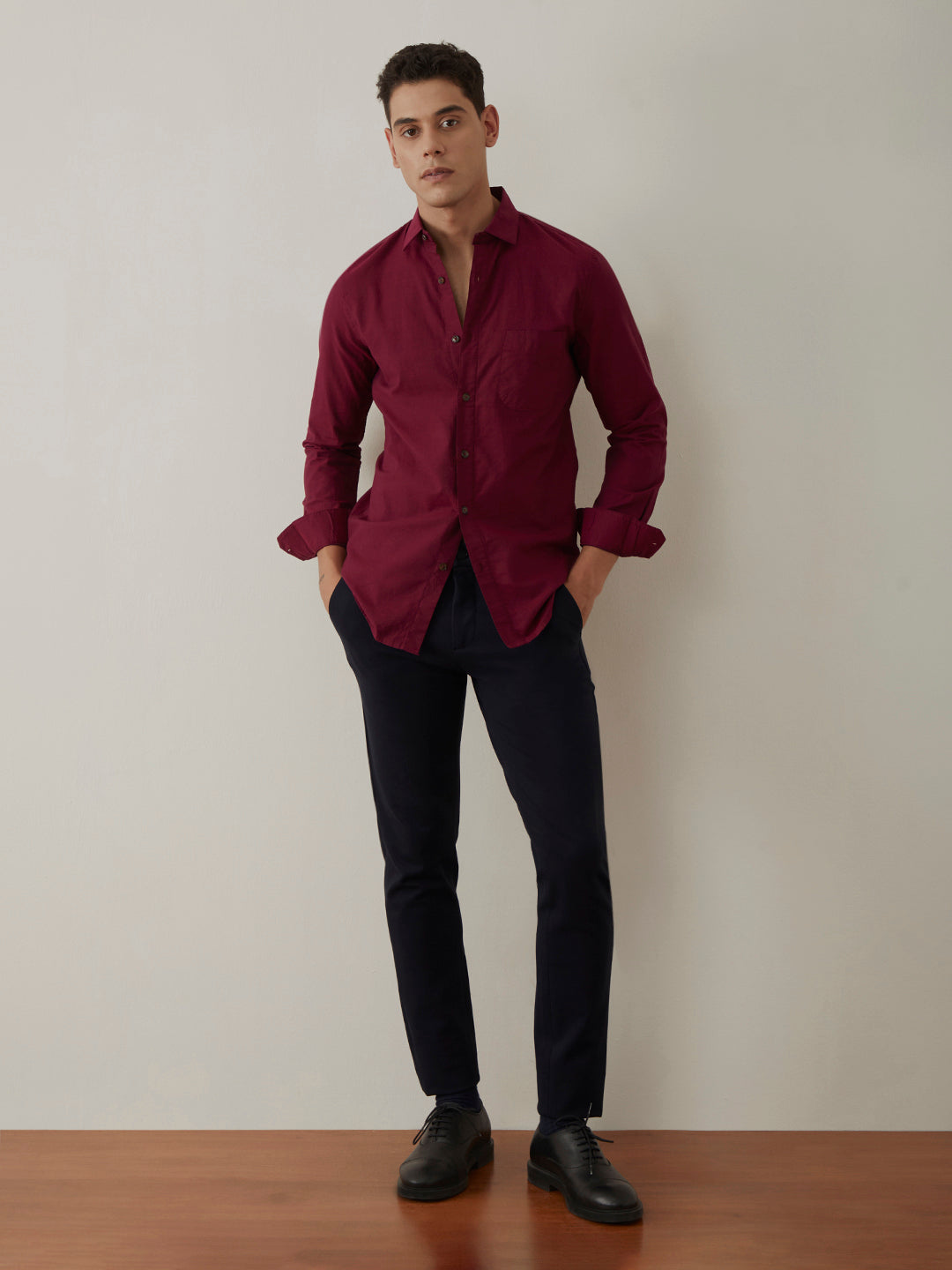 Maroon Slim Fit Cotton Shirt