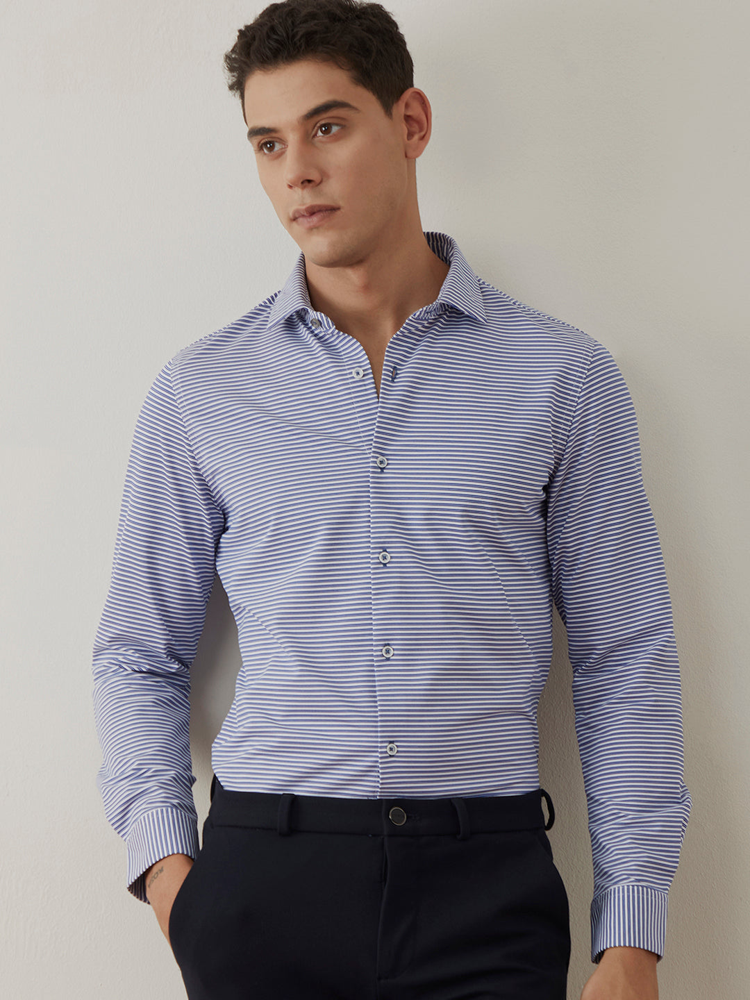 Blue Stripes Knitted Shirt