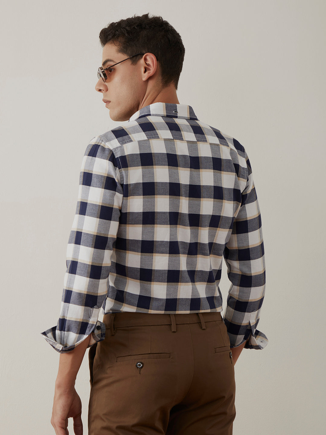 Beige Checks Slim Fit Shirt