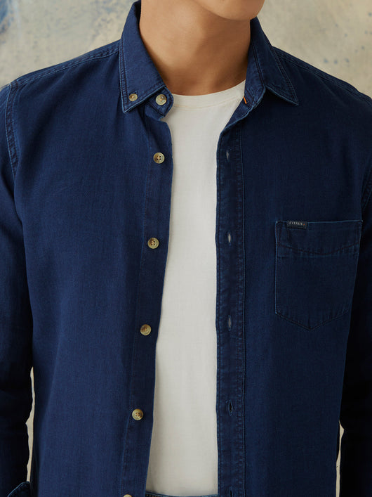 Navy Plain Button Down Shirt