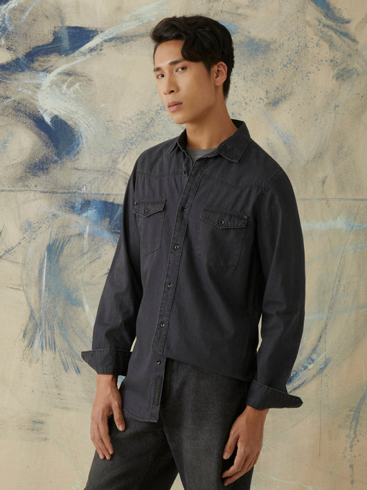 Black Plain Denim Shirt