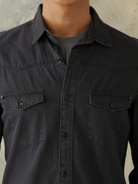 Black Plain Denim Shirt