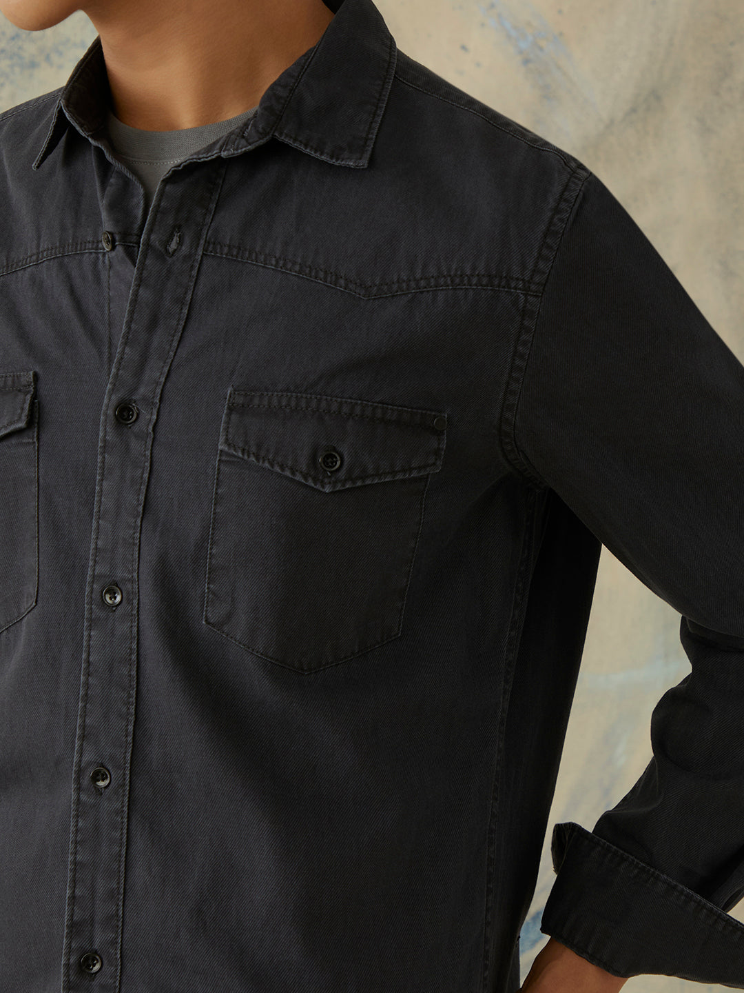 Black Plain Denim Shirt