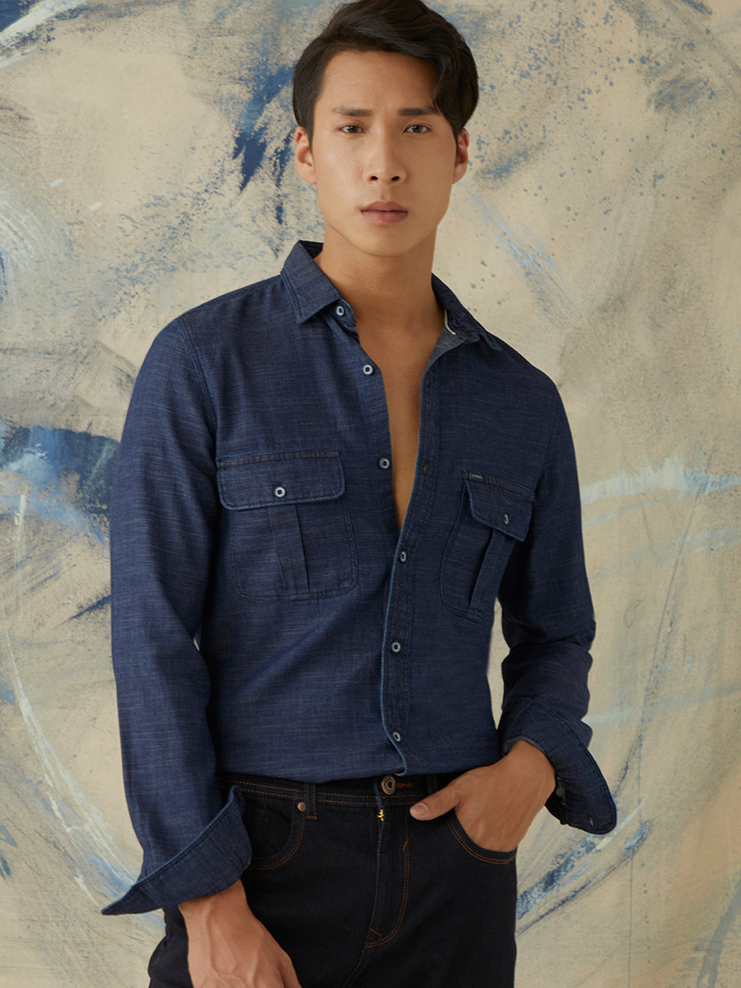 Indigo Plain Button Down Shirt