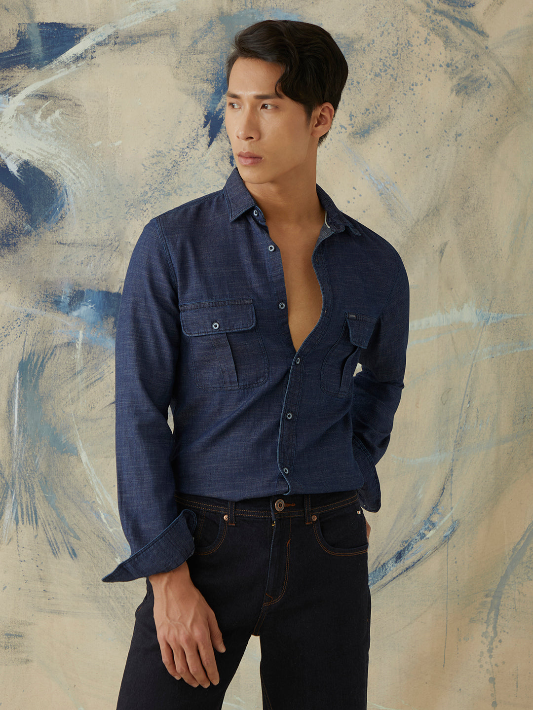 Indigo Plain Button Down Shirt