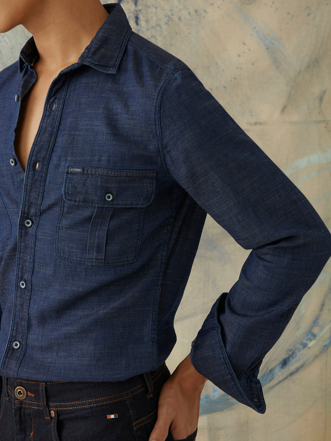 Indigo Plain Button Down Shirt