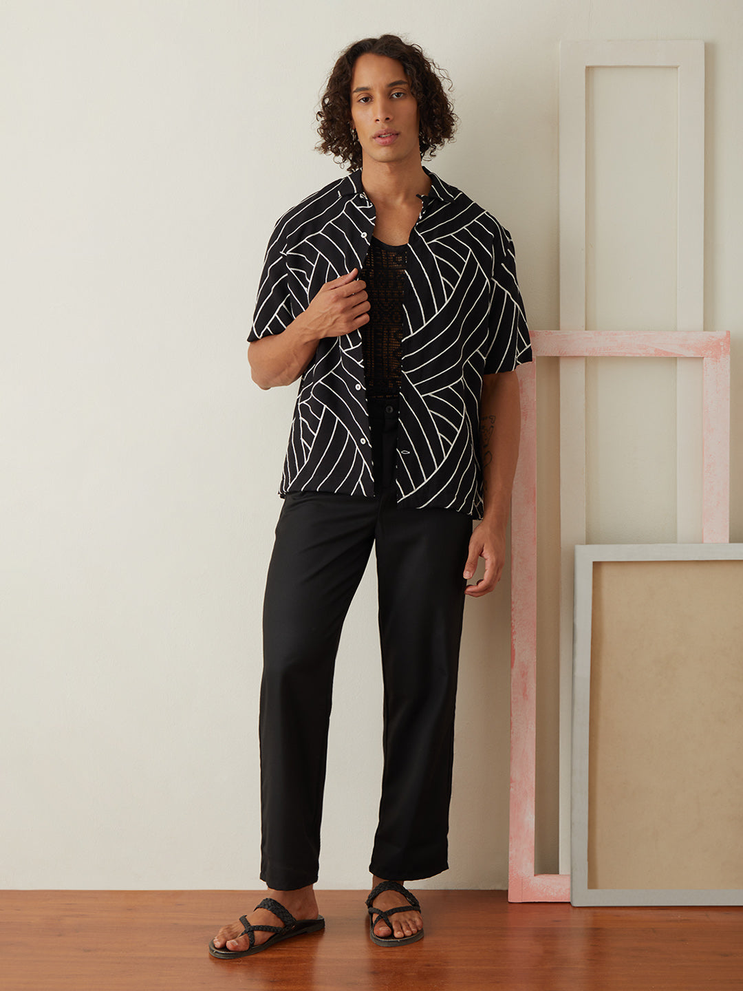 Black Embroidered Resort Shirt