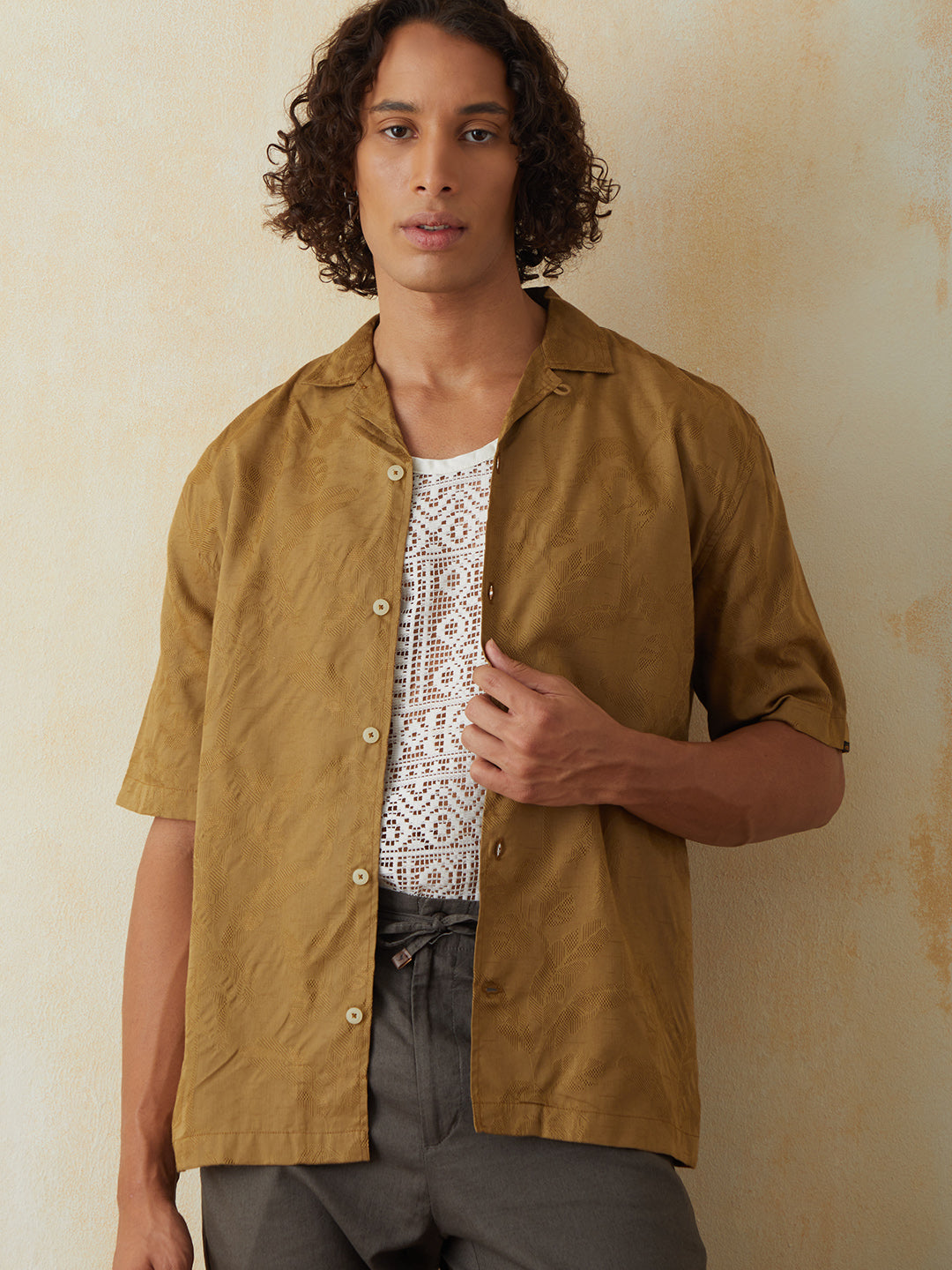 Dark Khaki Embroidered Resort Shirt