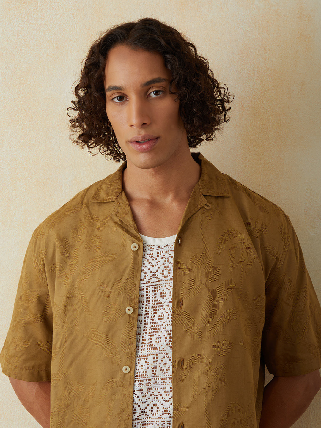 Dark Khaki Embroidered Resort Shirt