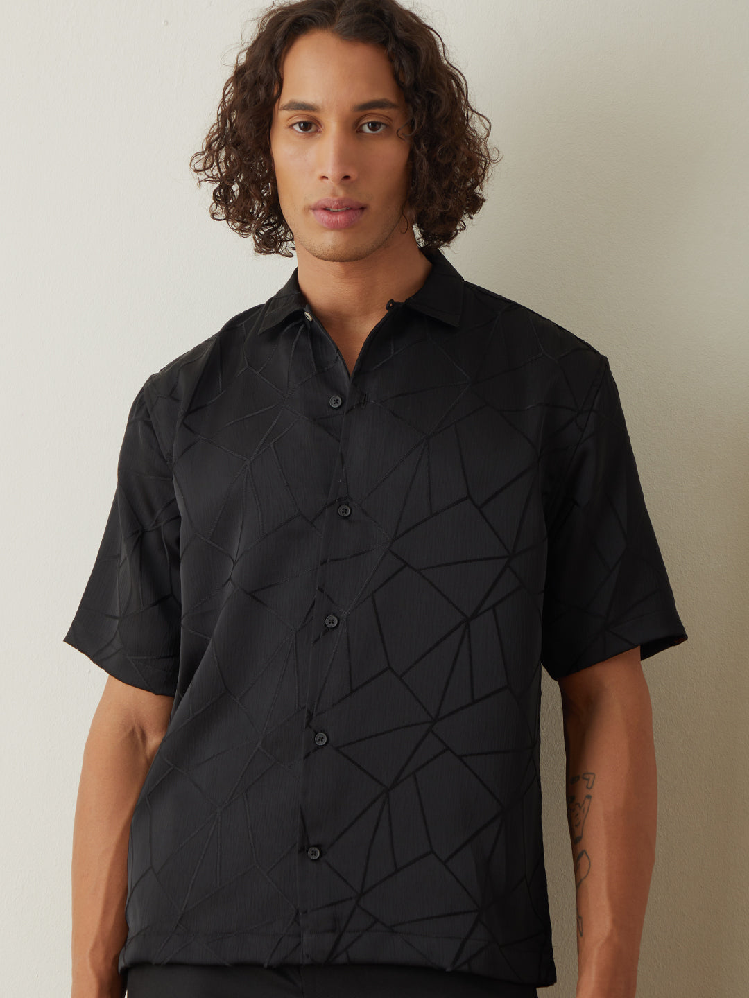 Black Half Sleeve Plain Casual Shirt